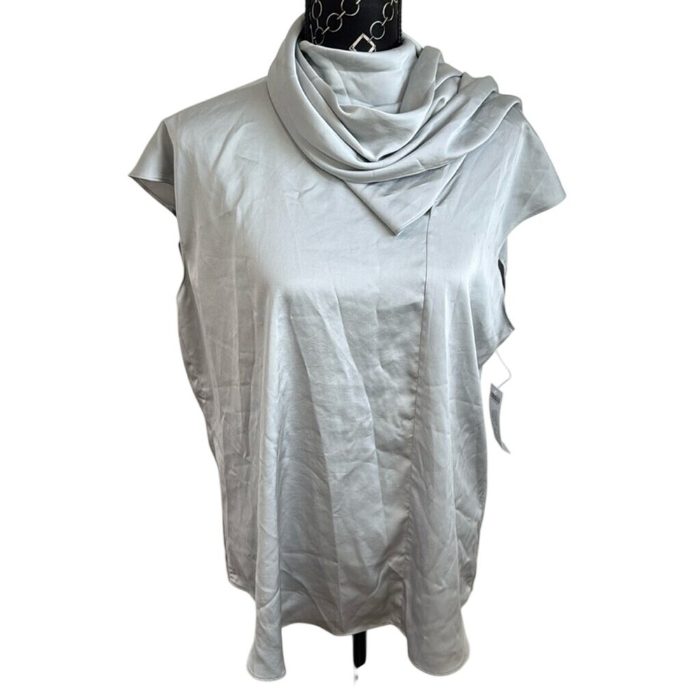 Chicos Wrap Neck Blouse Silvered Gray SS Fashion Scarf Top 570311552‎ Size 2 NEW